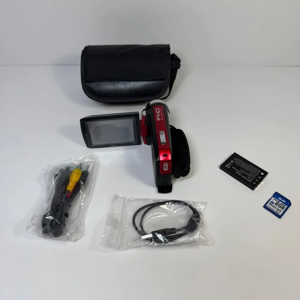 Minolta MN50HD Red 1080p FHD Digital Camcorder 20.0MP Video Camera Bundle